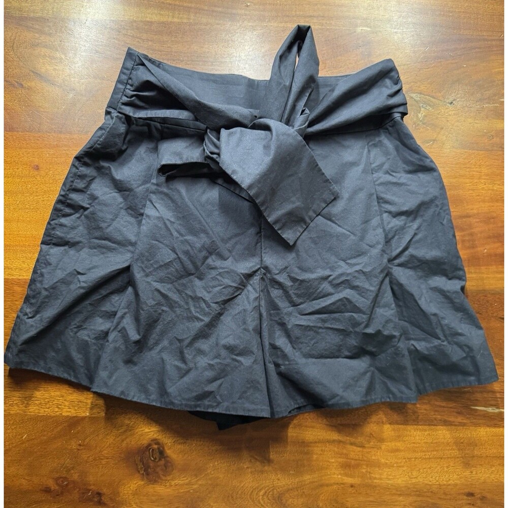 J. Crew Black Tie Waist Cotton Poplin Shorts Womens Sz 4 High Rise Pleated Bow